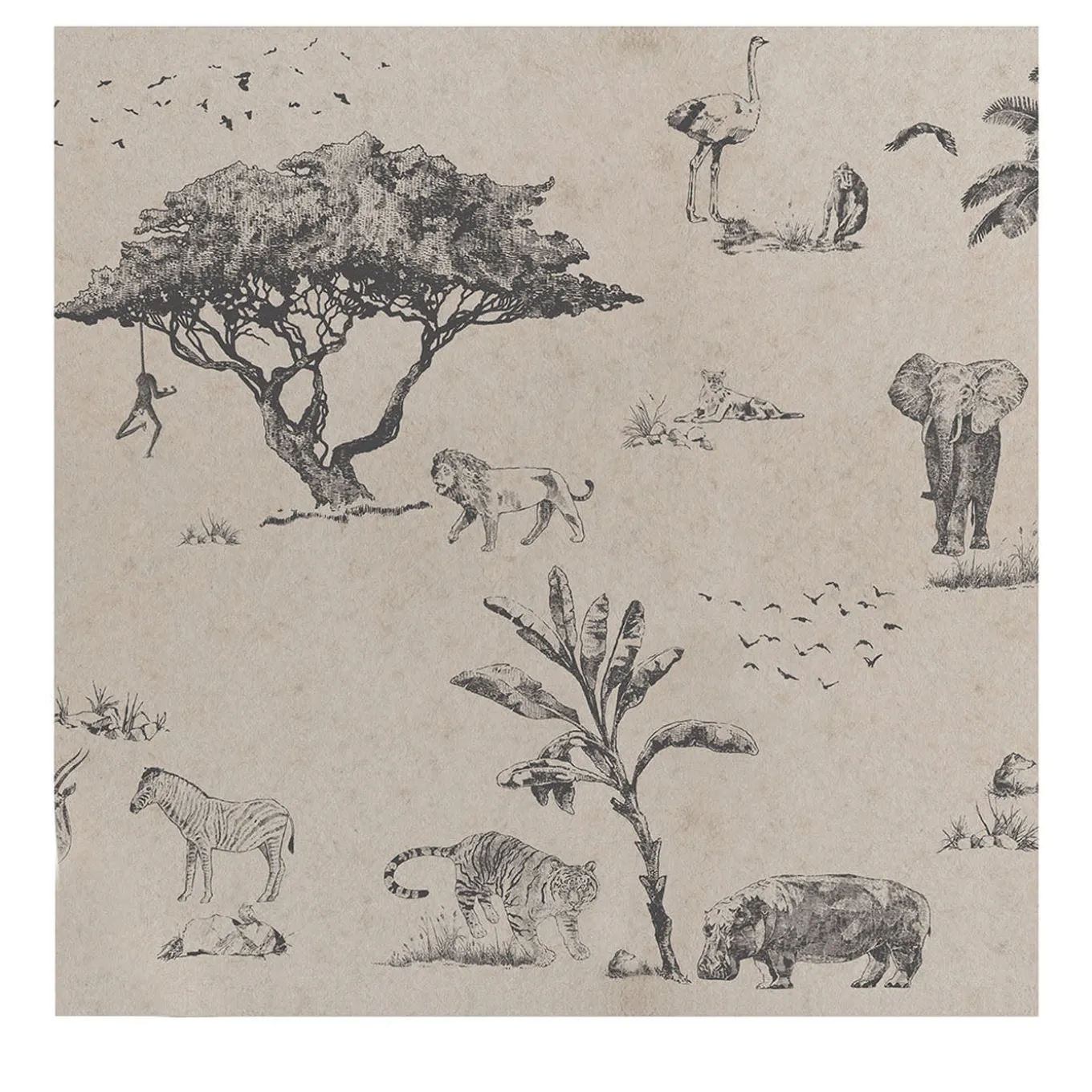 Carta da Parati Safari Beige con Animali Selvatici