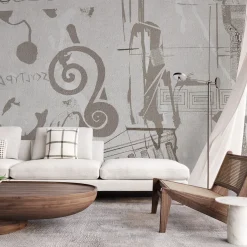 Carta da parati testurizzata con decorazione greca beige