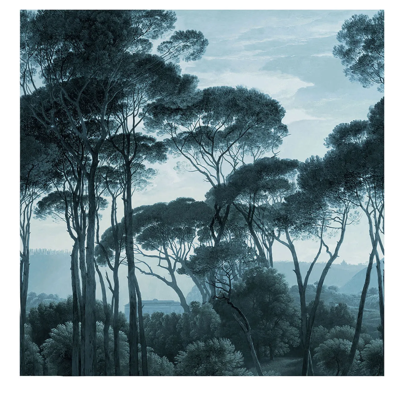 Carta da Parati Vintage con Alberi Blu