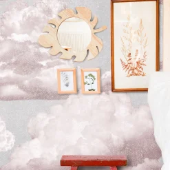 Carta da Parati Vintage con Nuvole Rosa