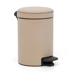 Cestino a pedale in pelle beige