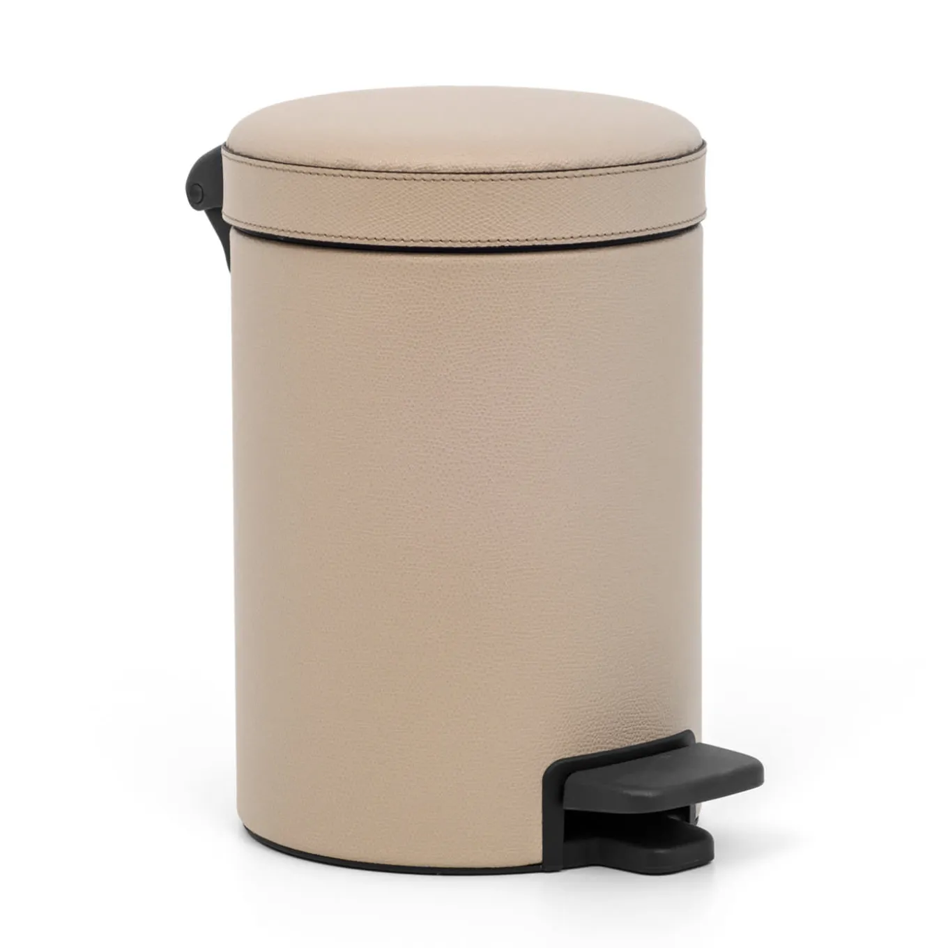 Cestino a pedale in pelle beige