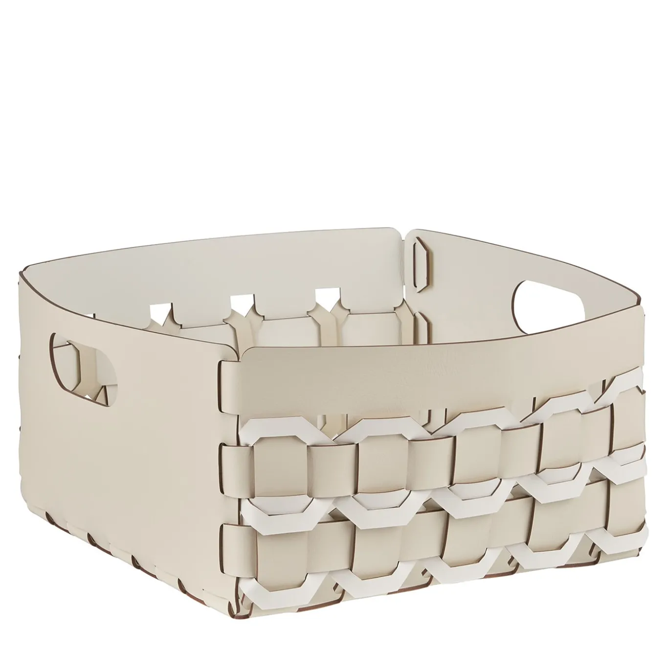 Cestino Geometria in pelle bianco e panna cotta