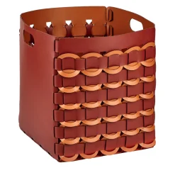 Cestino Geometria in pelle Bordeaux e Cognac