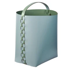 Cestino Helena in pelle Sky Blue e Eucalyptus