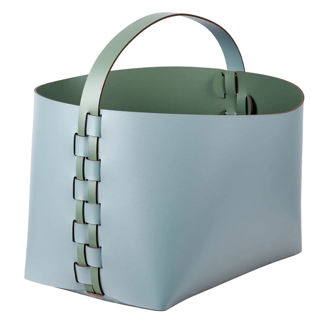 Cestino Helena in pelle Small Sky Blue e Eucalipto
