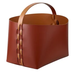 Cestino Helena piccolo in pelle Bordeaux e Cognac