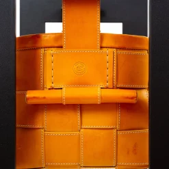 Cestino in pelle con supporto Giallo senape