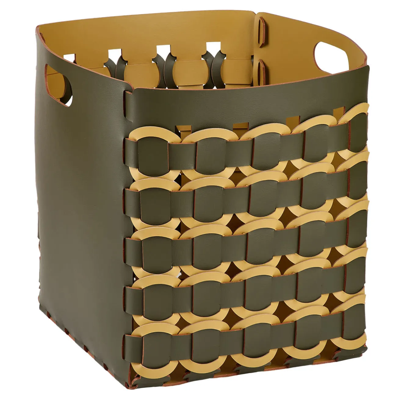Cestino in pelle Geometria Olive and Mustard