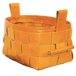Cestino in pelle intrecciata giallo senape