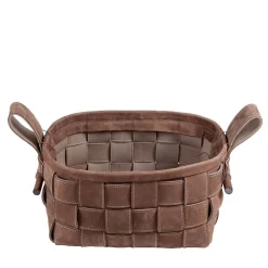 Cestino in pelle intrecciata marrone