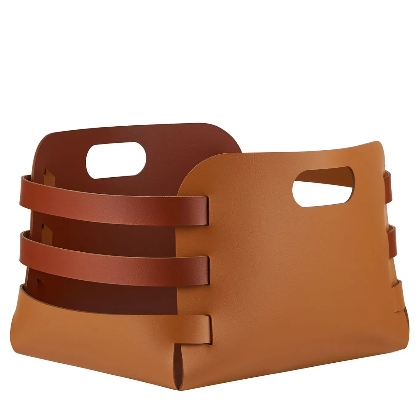 Cestino in pelle Riga Cognac e Bordeaux