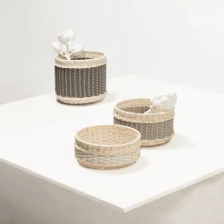 Cestino medio in pelle e rattan di Nîmes