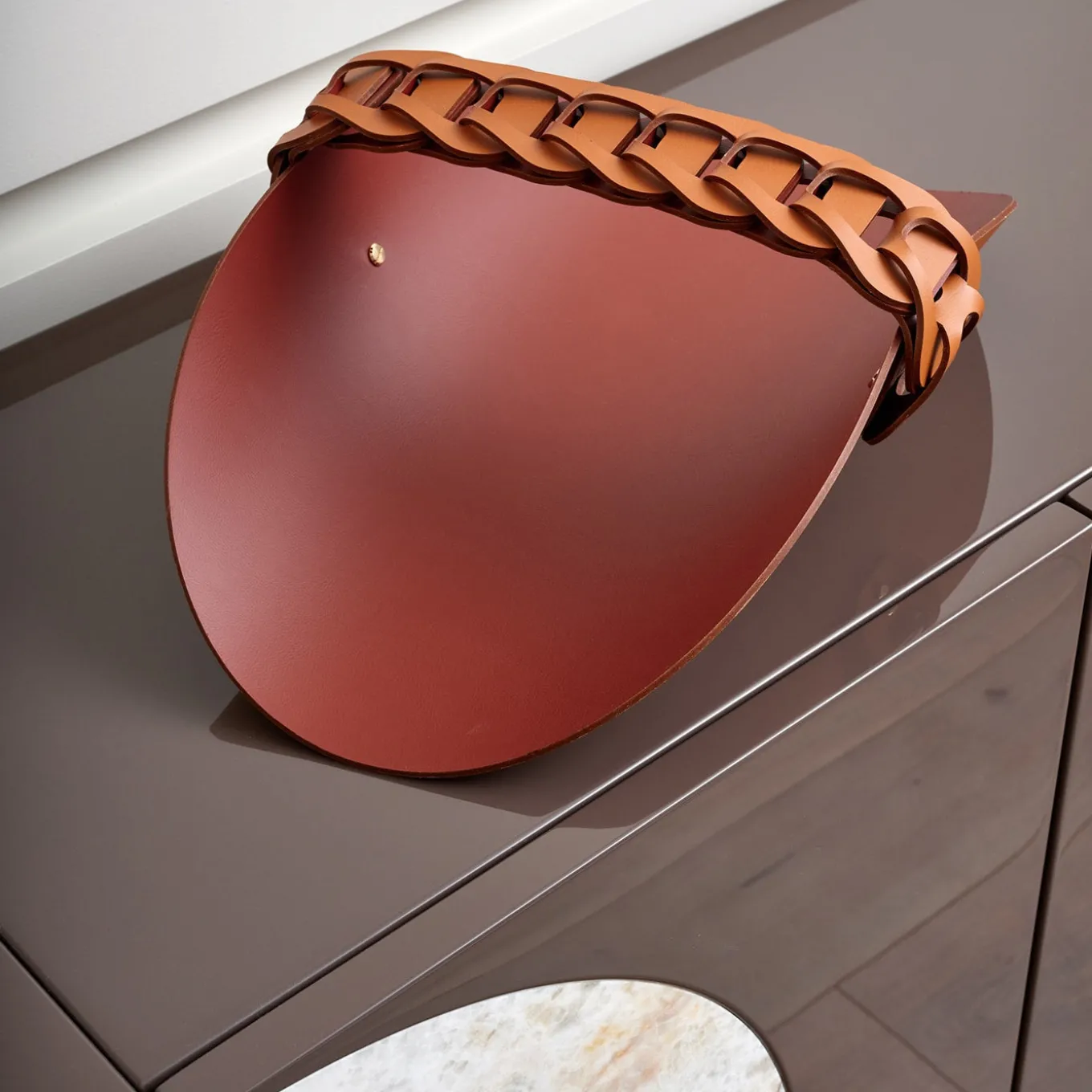 Cestino Riviera in pelle Cognac e Bordeaux