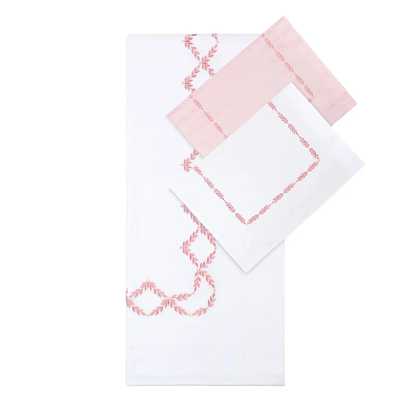 Completo Letto Smeraldo Bianco e Rosa in Raso di Cotone