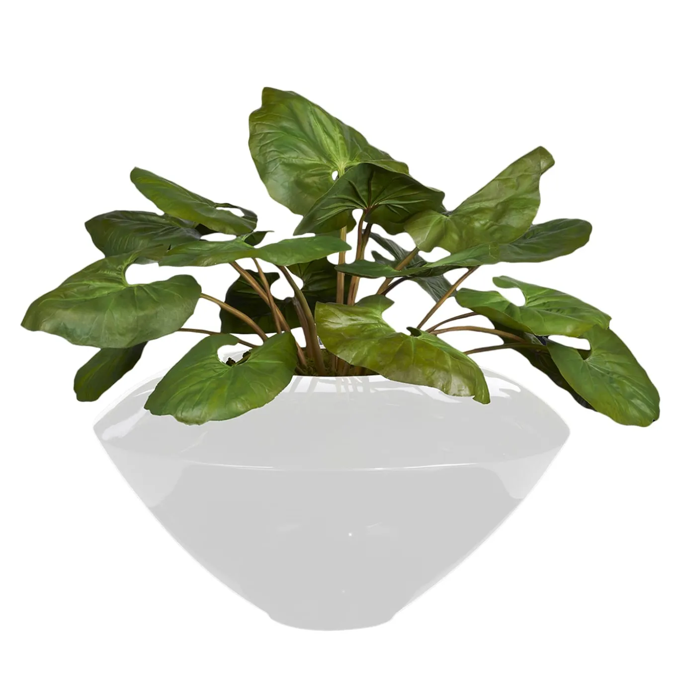 Composizione di piante finte in vaso bianco