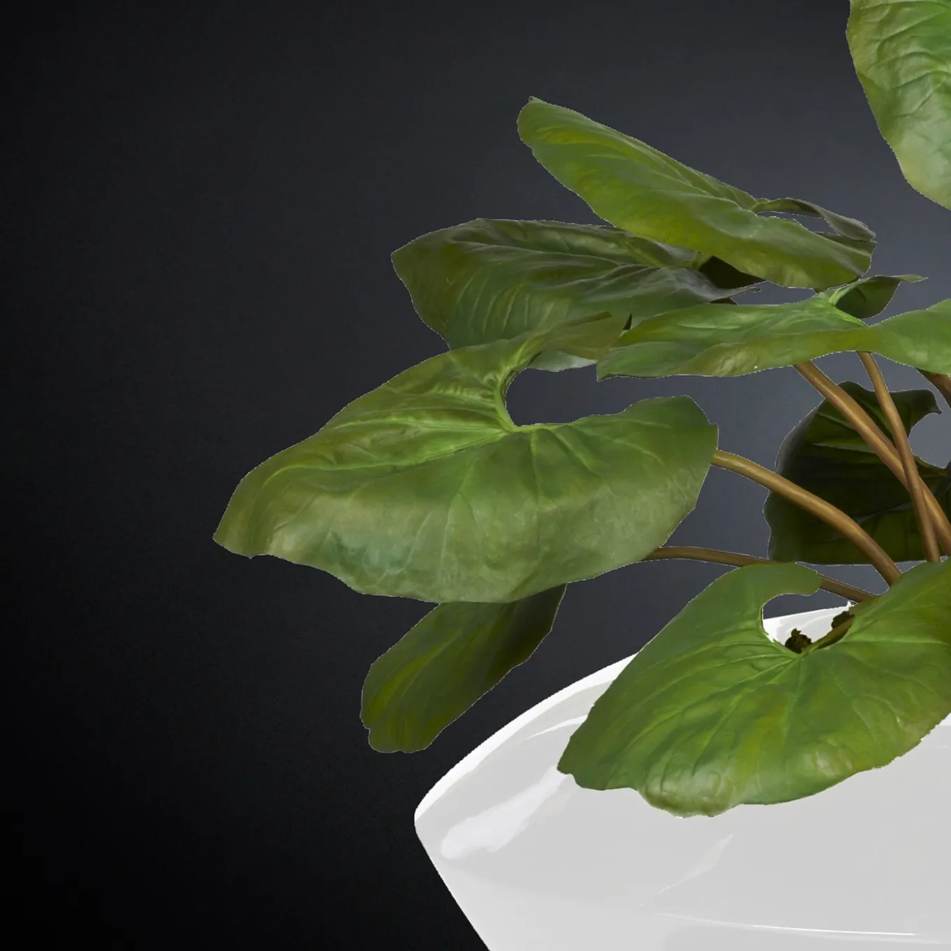 Composizione di piante finte in vaso bianco
