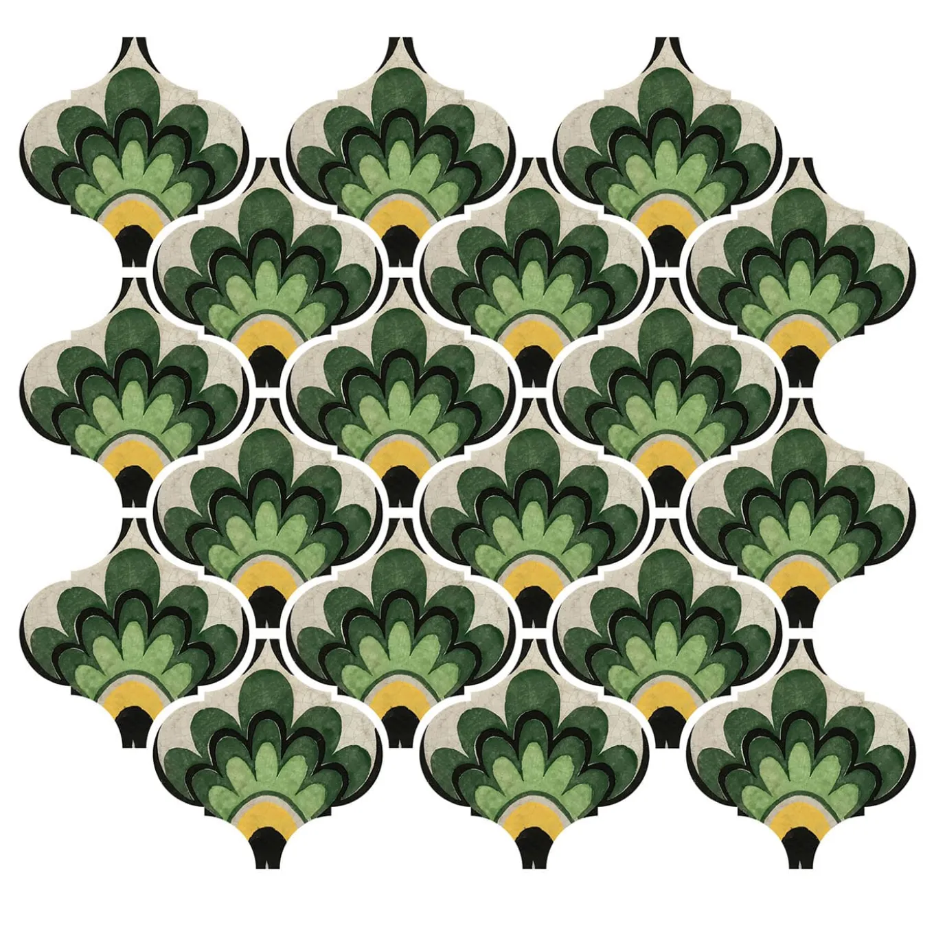 Composizione di Piastrelle in Ceramica Verde Foglia con Motivo Floreale