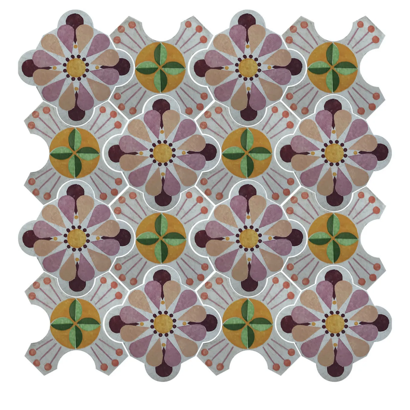 Composizione di Piastrelle in Ceramica Multicolore Florin con Motivo Floreale