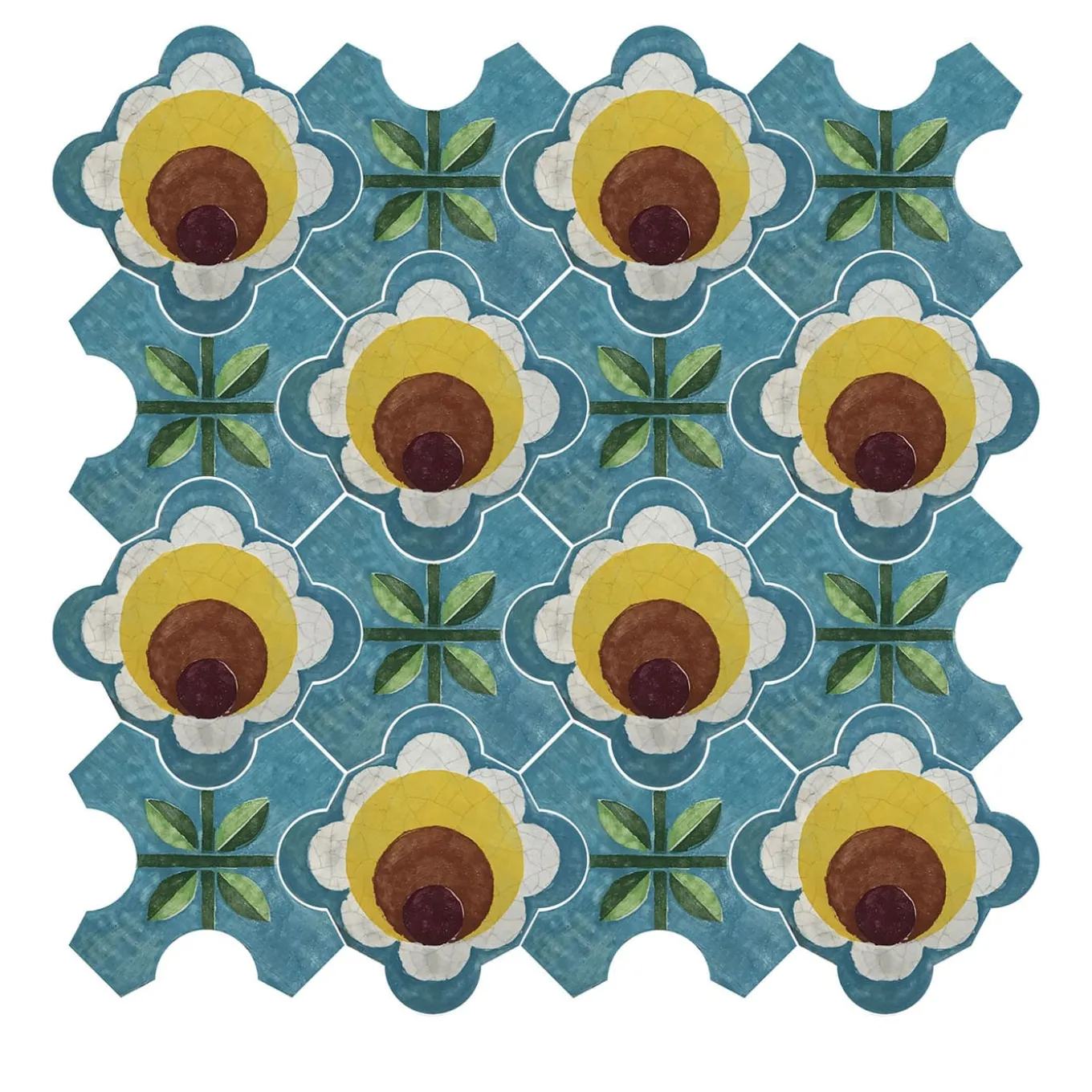 Composizione di Piastrelle in Ceramica Celeste Azzurro Chiaro con Motivo Floreale