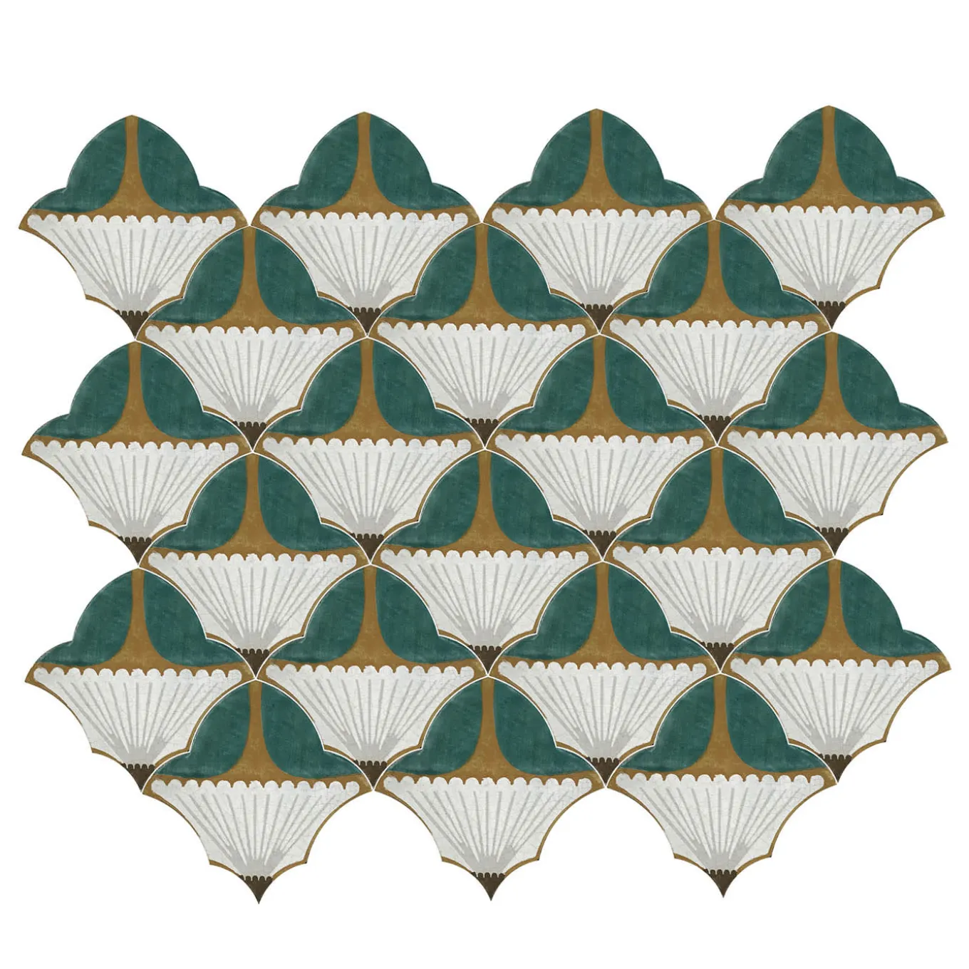 Composizione di Piastrelle in Ceramica Verde Zafferano con Motivo Floreale
