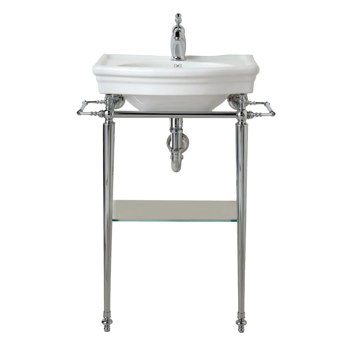 Consolle Jolie in ceramica bianca e finitura cromata