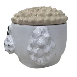 Contenitore piccolo cane bianco e crema con coperchio
