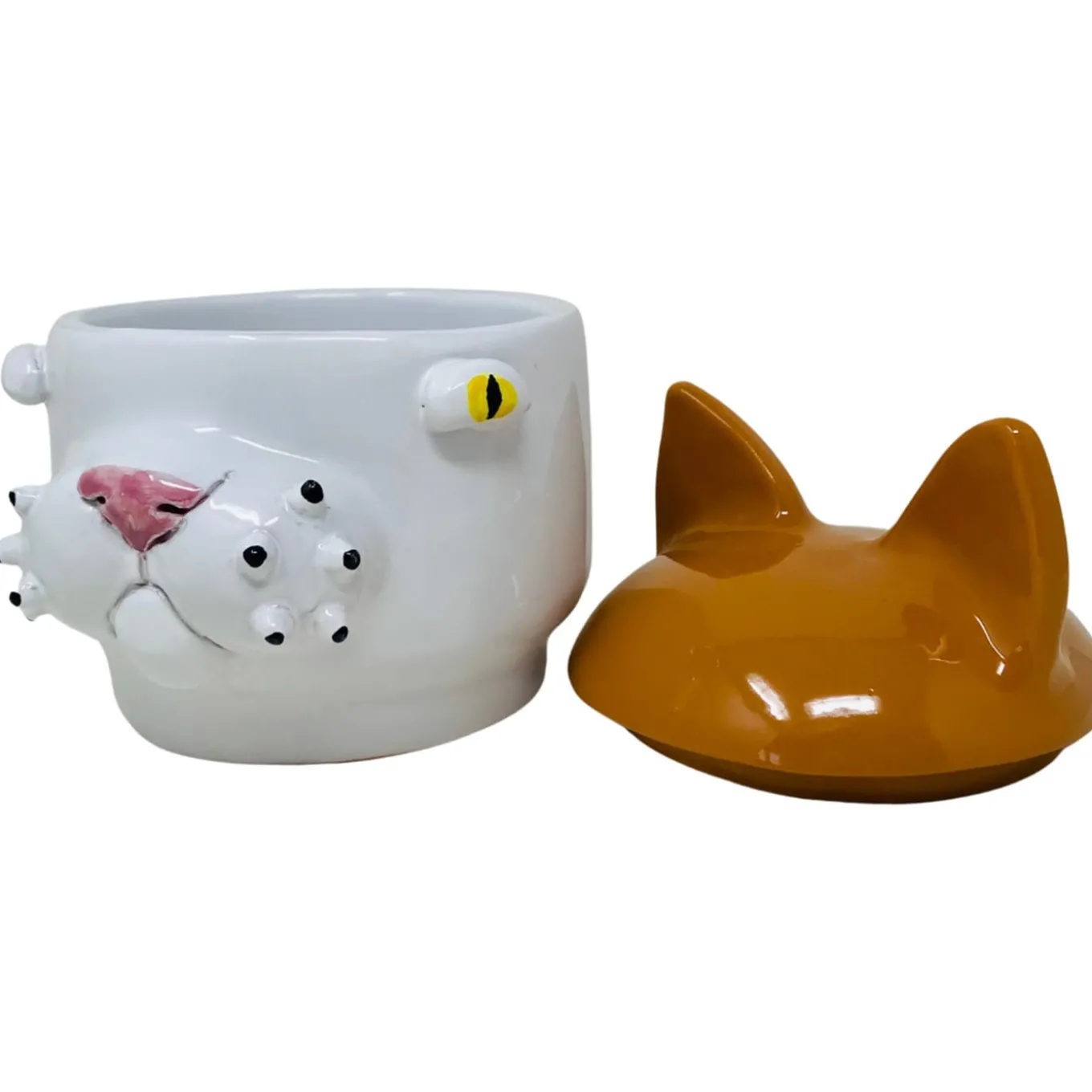 Contenitore piccolo gatto arancione e bianco