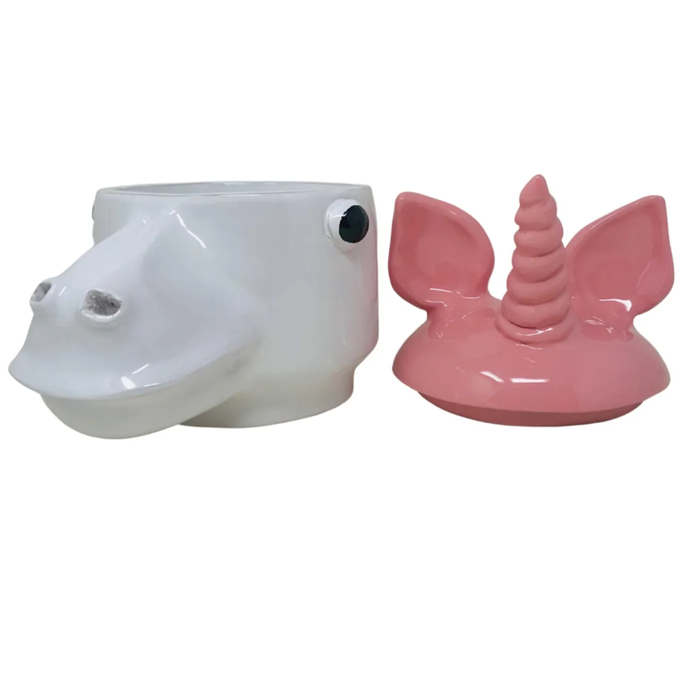 Contenitore piccolo unicorno rosa e bianco con coperchio