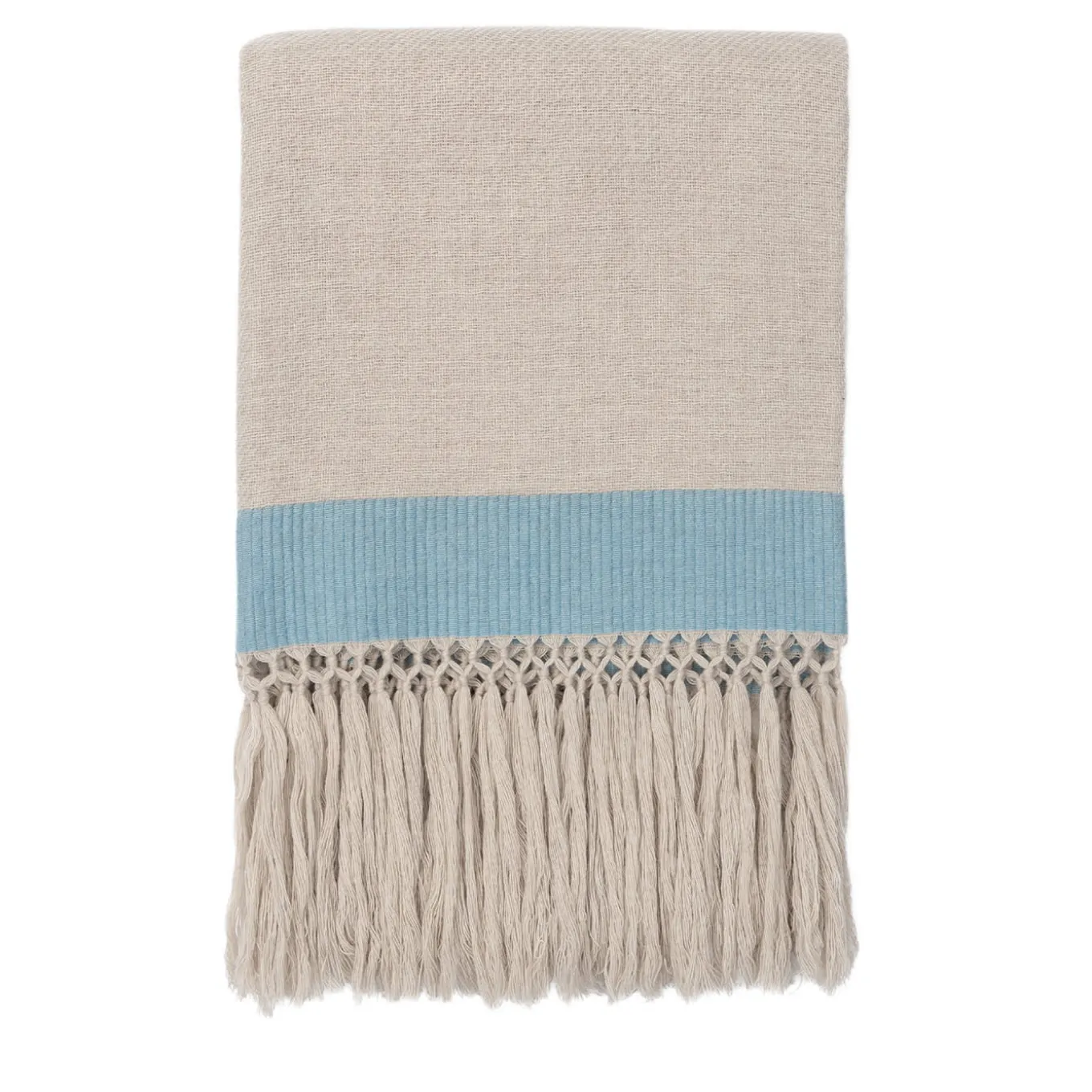 Coperta a frange con bande blu chiaro
