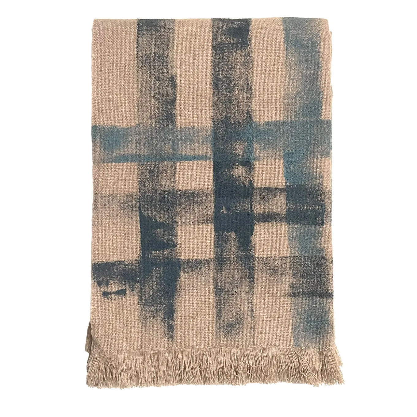 Coperta a righe con frange beige dipinta a mano
