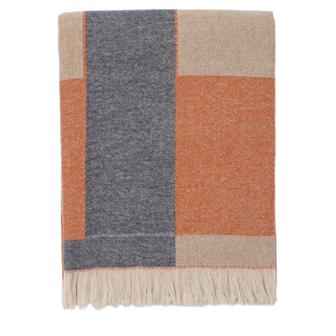 Coperta arancione con frange e motivi intrecciati