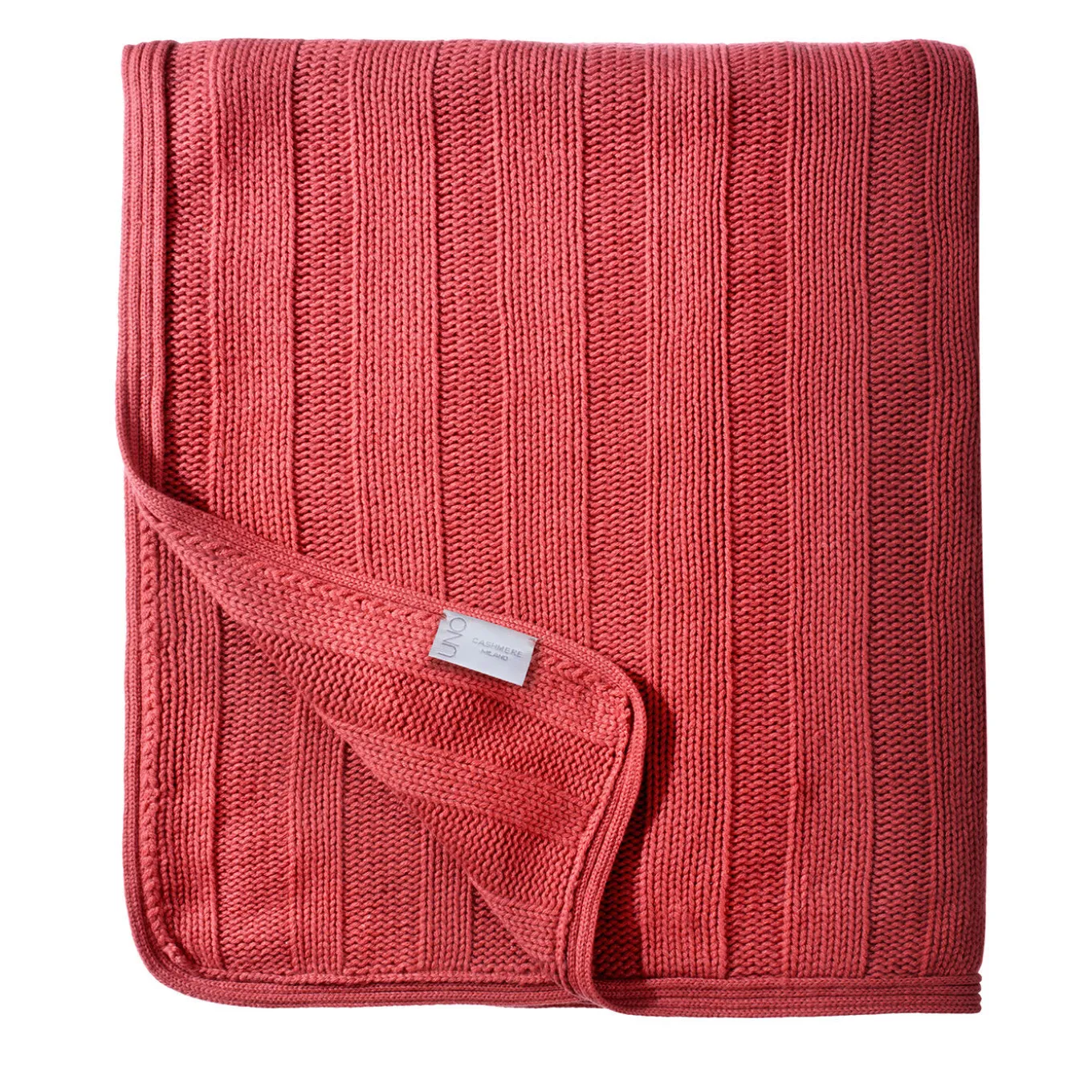 Coperta di cashmere piccola in corallo a punto brioche