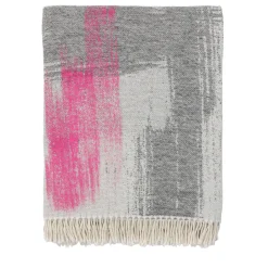 Coperta dipinta con frange rosa e grigie