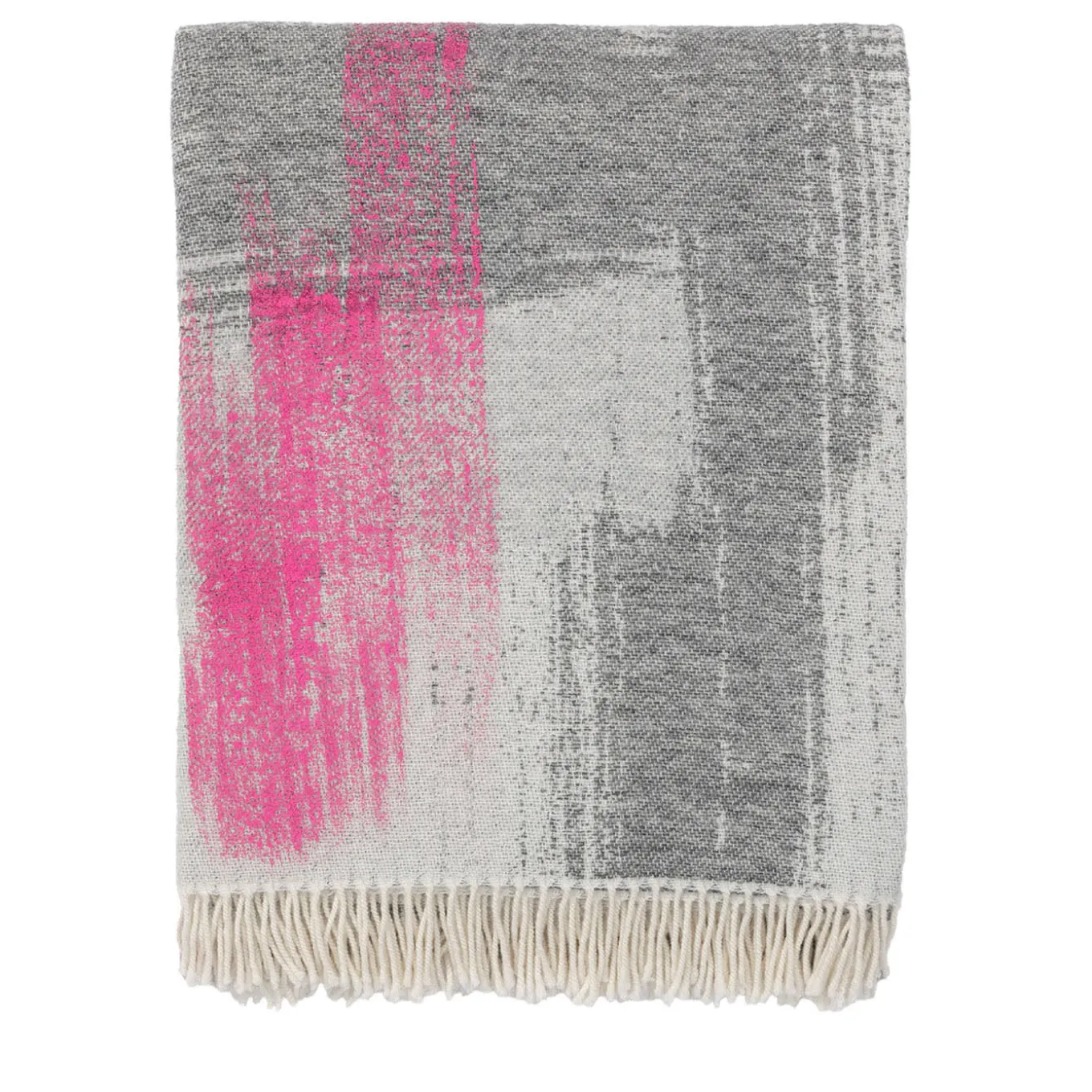 Coperta dipinta con frange rosa e grigie