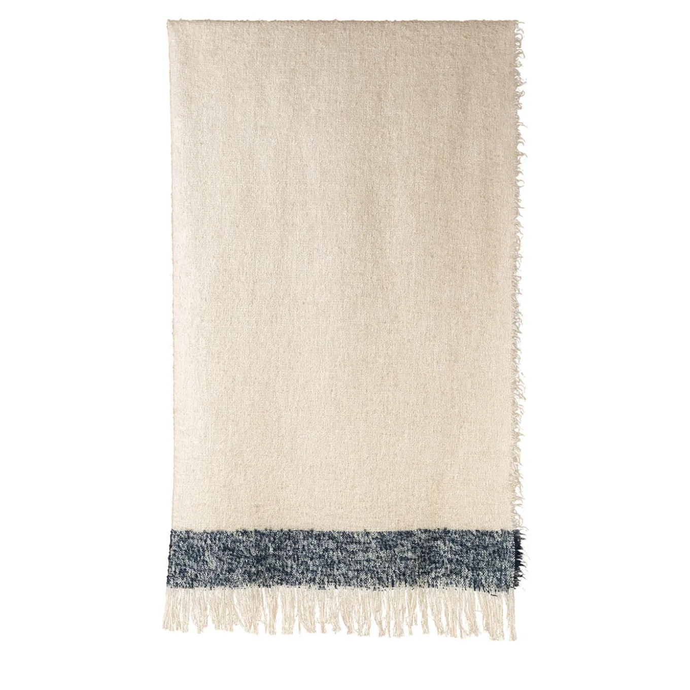 Coperta Druig con frange beige e blu