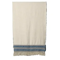 Coperta Feaci ricamata in bianco e blu