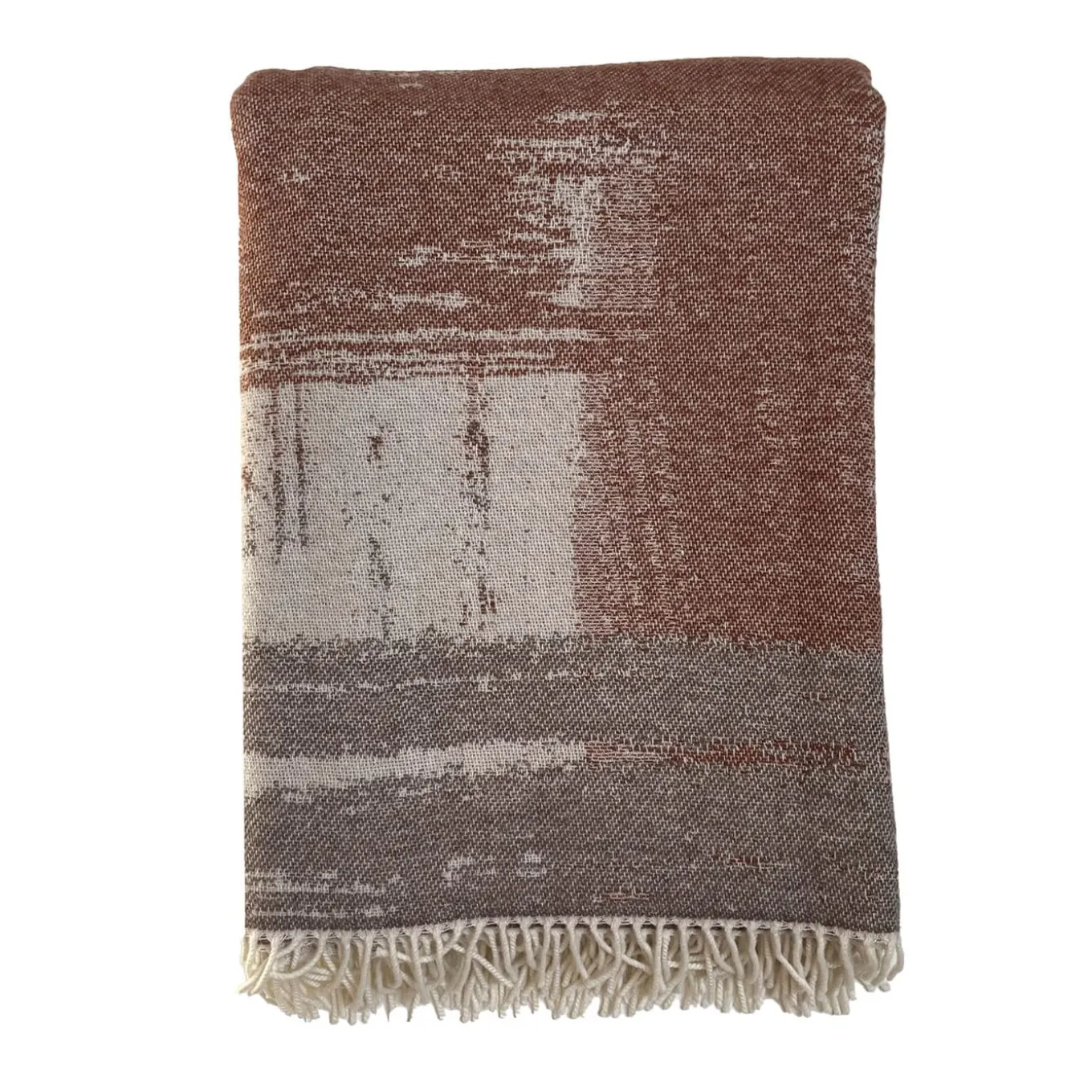 Coperta Graffiti con frange marrone e beige