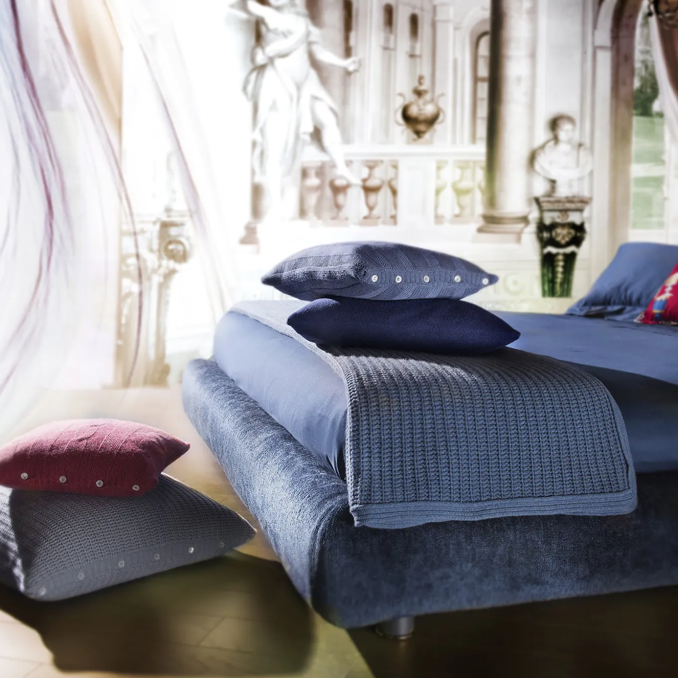 Coperta grande in denim e cashmere