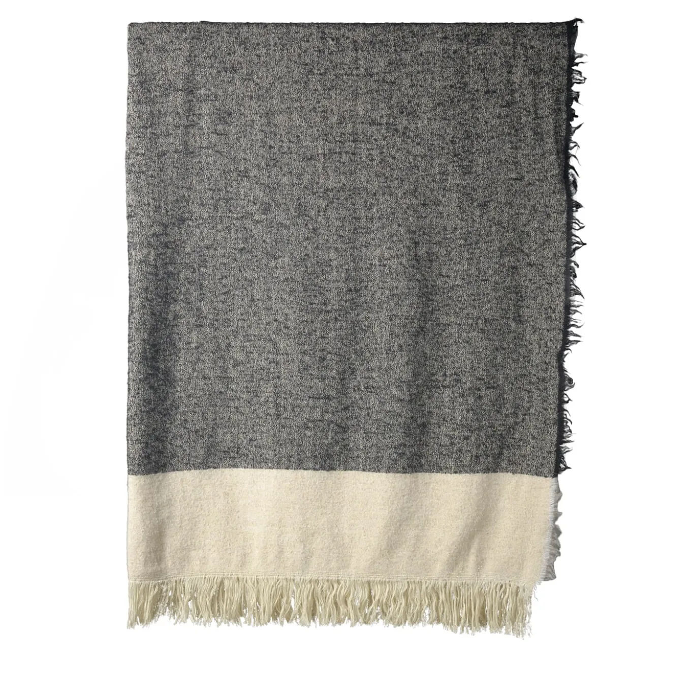 Coperta Hela con frange grigio scuro e beige