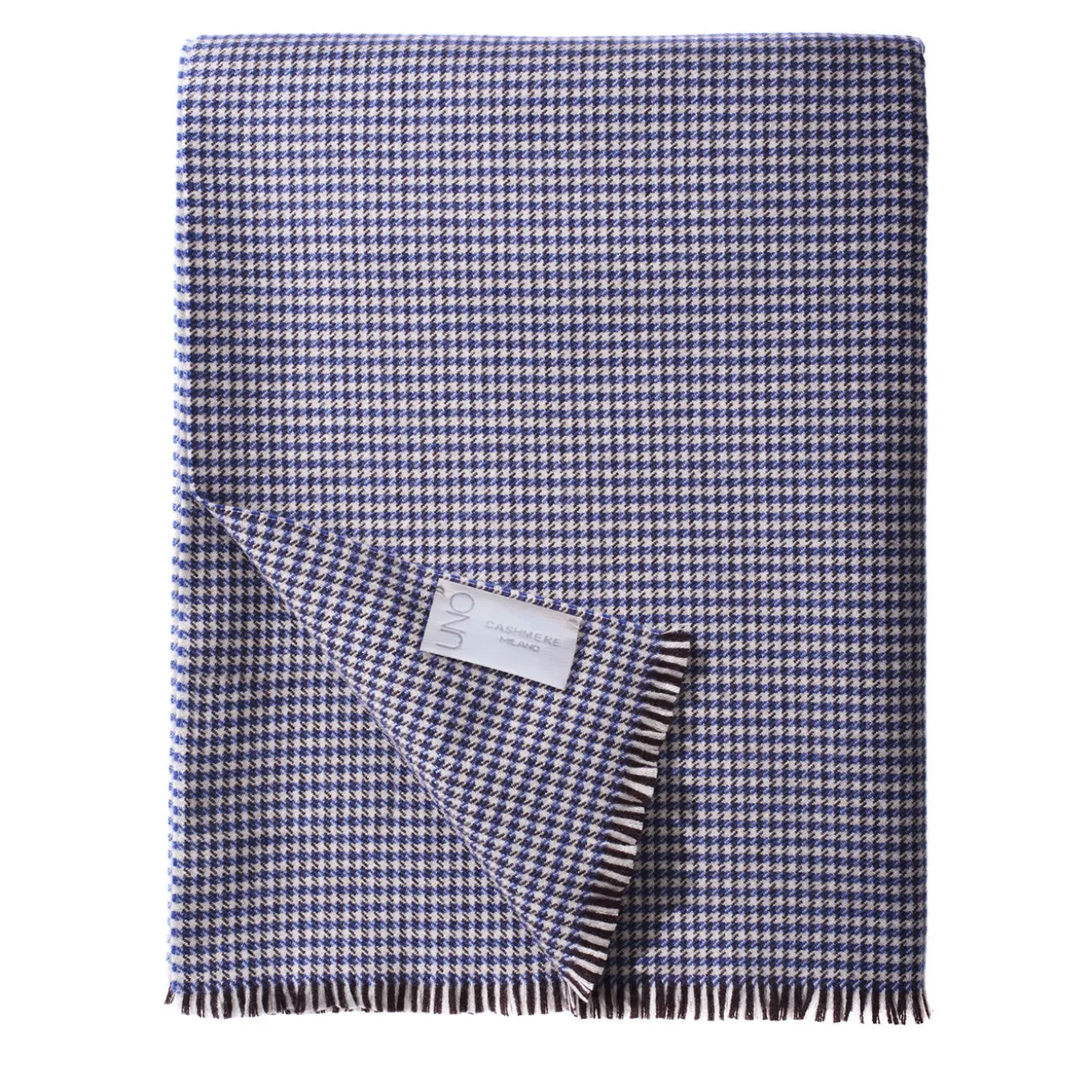 Coperta in cashmere pied de poule blu medio