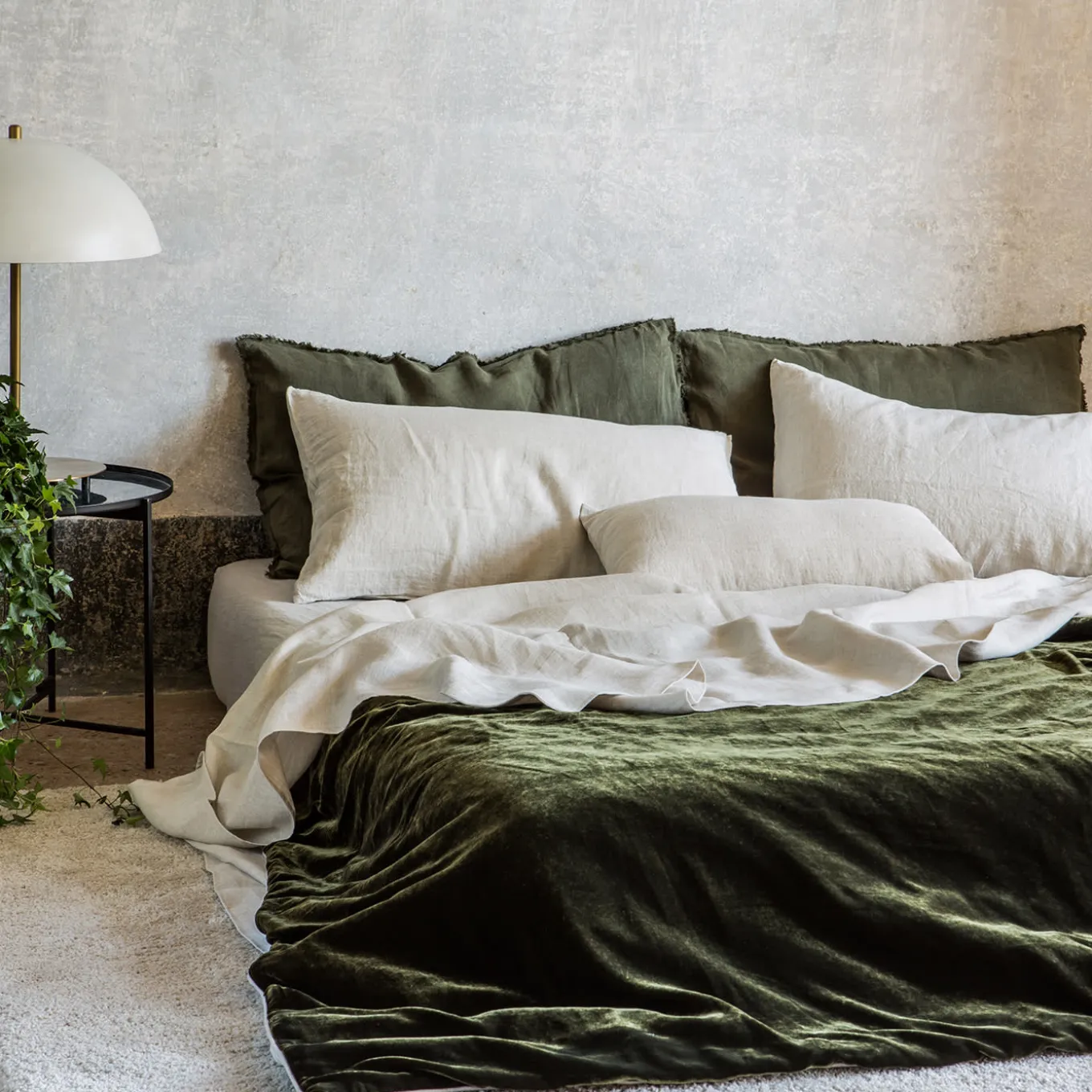 Coperta in lino e velluto verde
