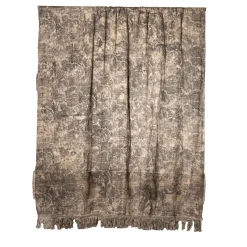 Coperta inglese in cotone e lino con frange Toile-de-Jouy