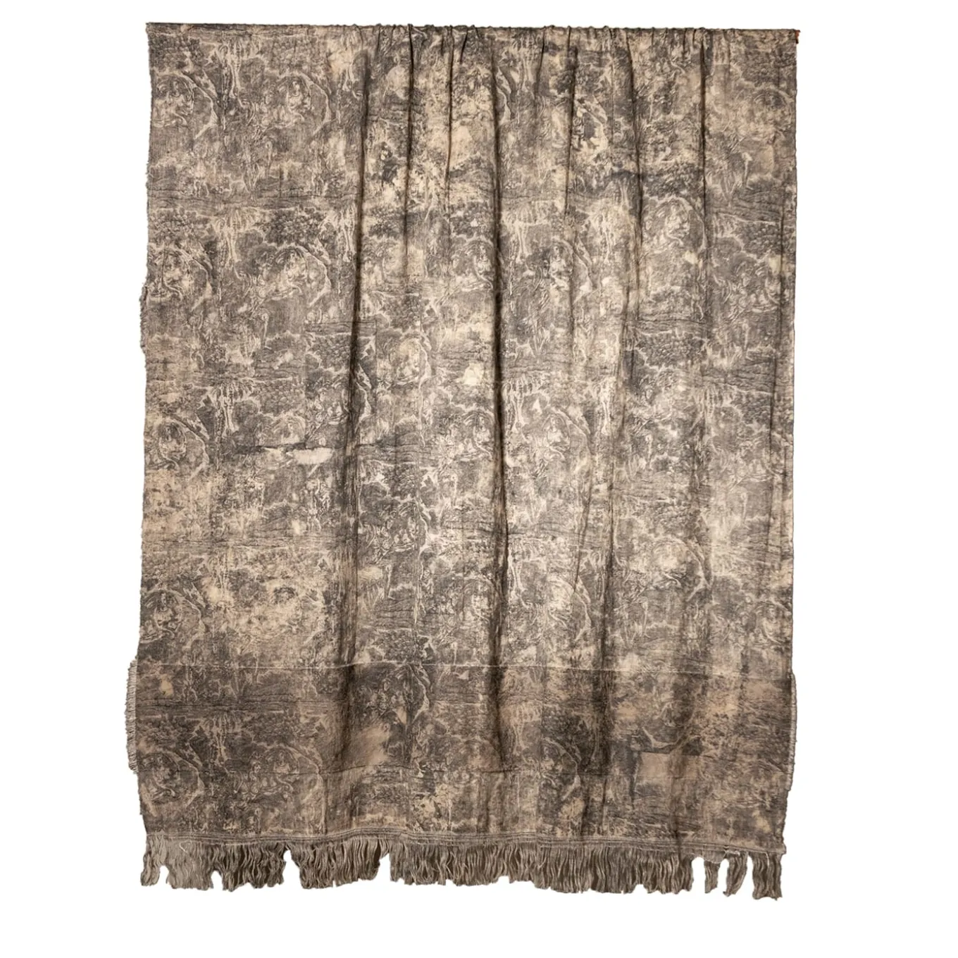 Coperta inglese in cotone e lino con frange Toile-de-Jouy