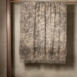 Coperta inglese in cotone e lino con frange Toile-de-Jouy