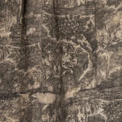 Coperta inglese in cotone e lino con frange Toile-de-Jouy