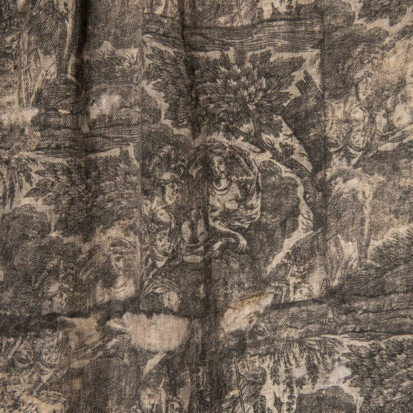 Coperta inglese in cotone e lino con frange Toile-de-Jouy