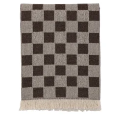 Coperta marrone con frange e motivo a scacchiera