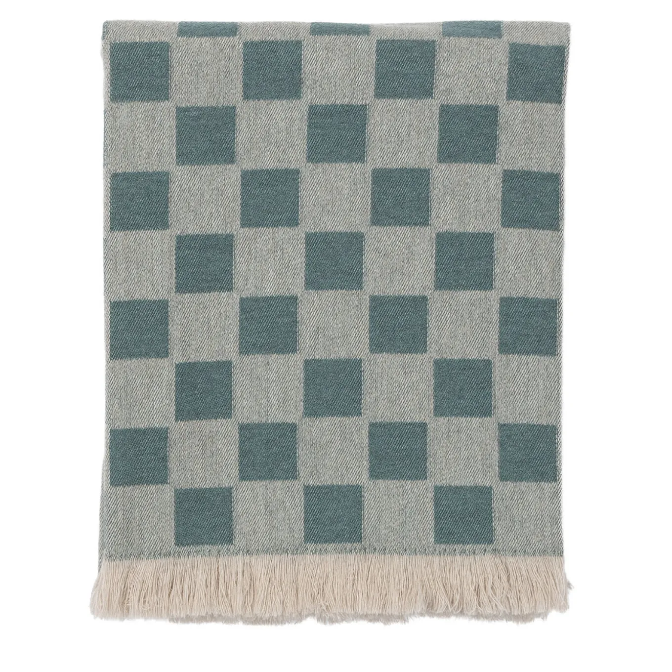 Coperta verde con frange a scacchiera