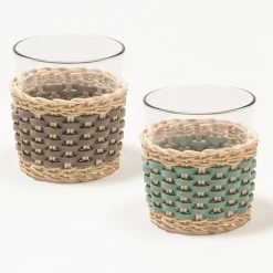 Coppa Annecy in pelle e rattan - Verde
